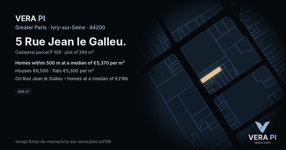 5 Rue Jean le Galleu, Ivry-sur-Seine at night – the plot lit, the parcels around coloured by the prices near them