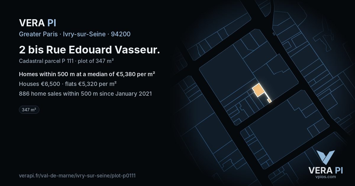 2 bis Rue Edouard Vasseur, Ivry-sur-Seine at night – the plot lit, the parcels around coloured by the prices near them