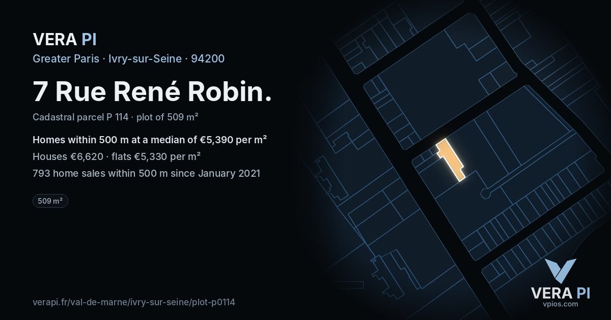 7 Rue René Robin, Ivry-sur-Seine at night – the plot lit, the parcels around coloured by the prices near them