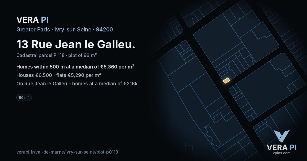 13 Rue Jean le Galleu, Ivry-sur-Seine at night – the plot lit, the parcels around coloured by the prices near them