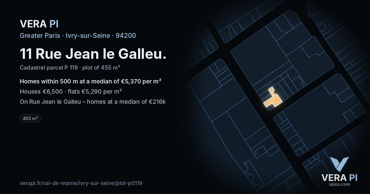 11 Rue Jean le Galleu, Ivry-sur-Seine at night – the plot lit, the parcels around coloured by the prices near them