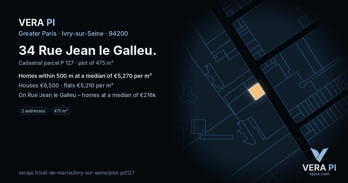34 Rue Jean le Galleu, Ivry-sur-Seine at night – the plot lit, the parcels around coloured by the prices near them