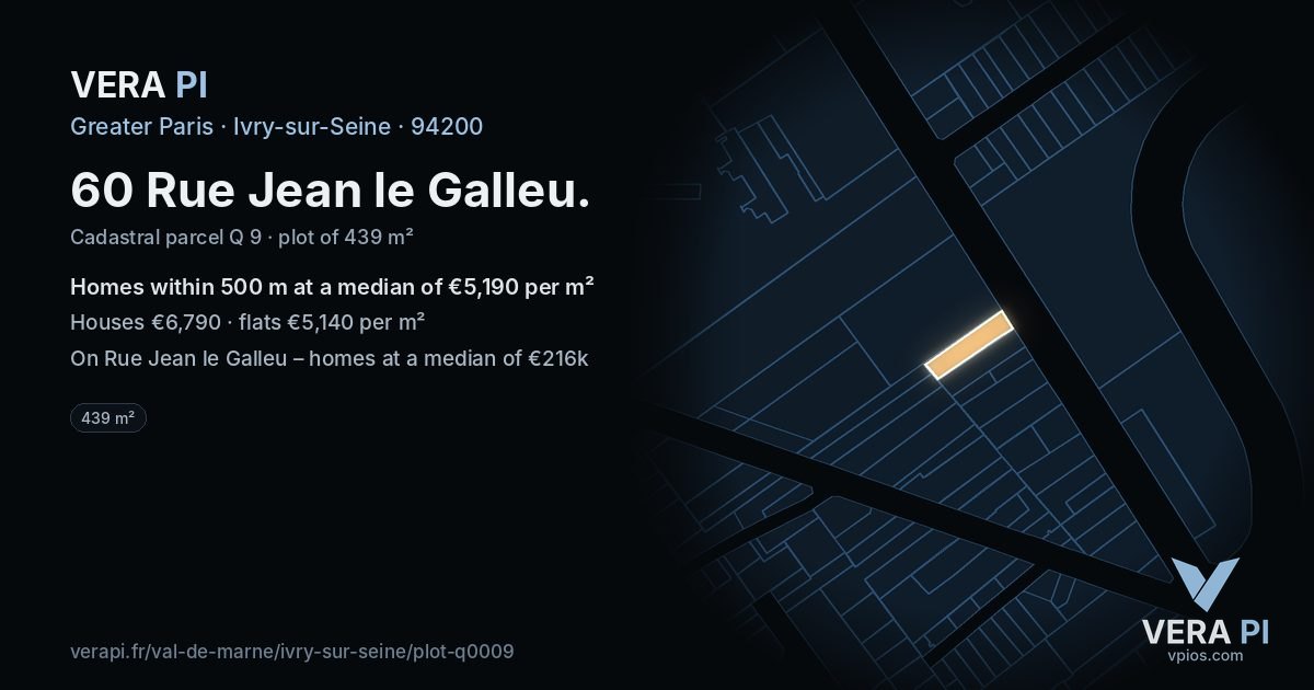 60 Rue Jean le Galleu, Ivry-sur-Seine at night – the plot lit, the parcels around coloured by the prices near them