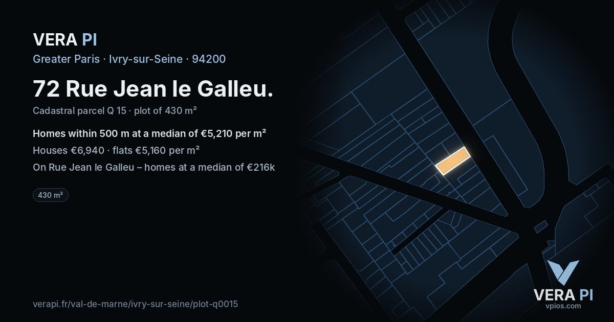 72 Rue Jean le Galleu, Ivry-sur-Seine at night – the plot lit, the parcels around coloured by the prices near them