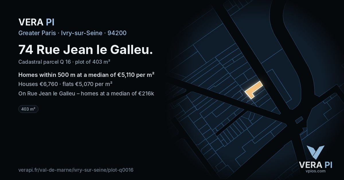 74 Rue Jean le Galleu, Ivry-sur-Seine at night – the plot lit, the parcels around coloured by the prices near them