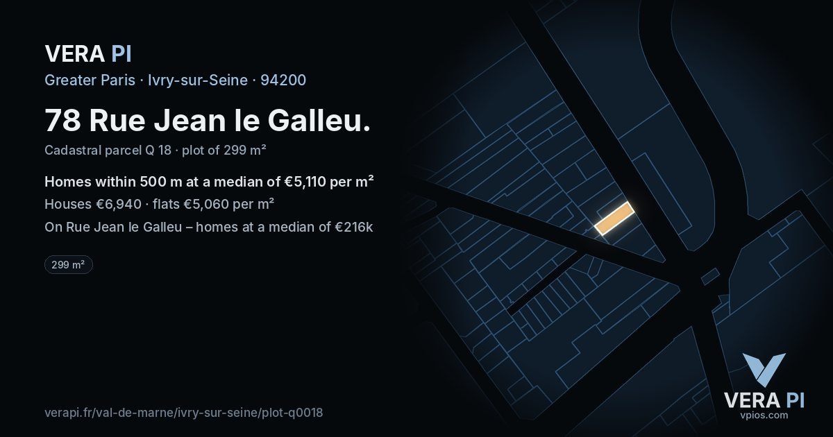 78 Rue Jean le Galleu, Ivry-sur-Seine at night – the plot lit, the parcels around coloured by the prices near them