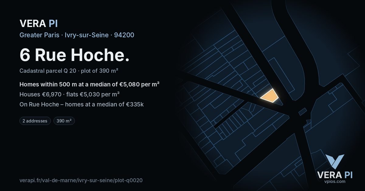 6 Rue Hoche, Ivry-sur-Seine at night – the plot lit, the parcels around coloured by the prices near them