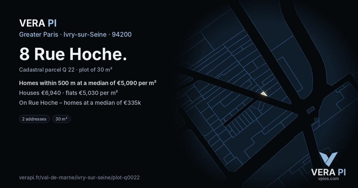 8 Rue Hoche, Ivry-sur-Seine at night – the plot lit, the parcels around coloured by the prices near them