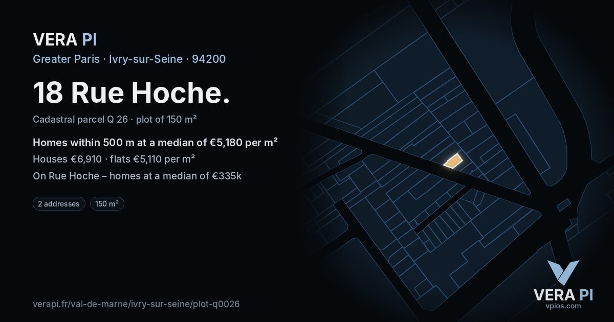 18 Rue Hoche, Ivry-sur-Seine at night – the plot lit, the parcels around coloured by the prices near them