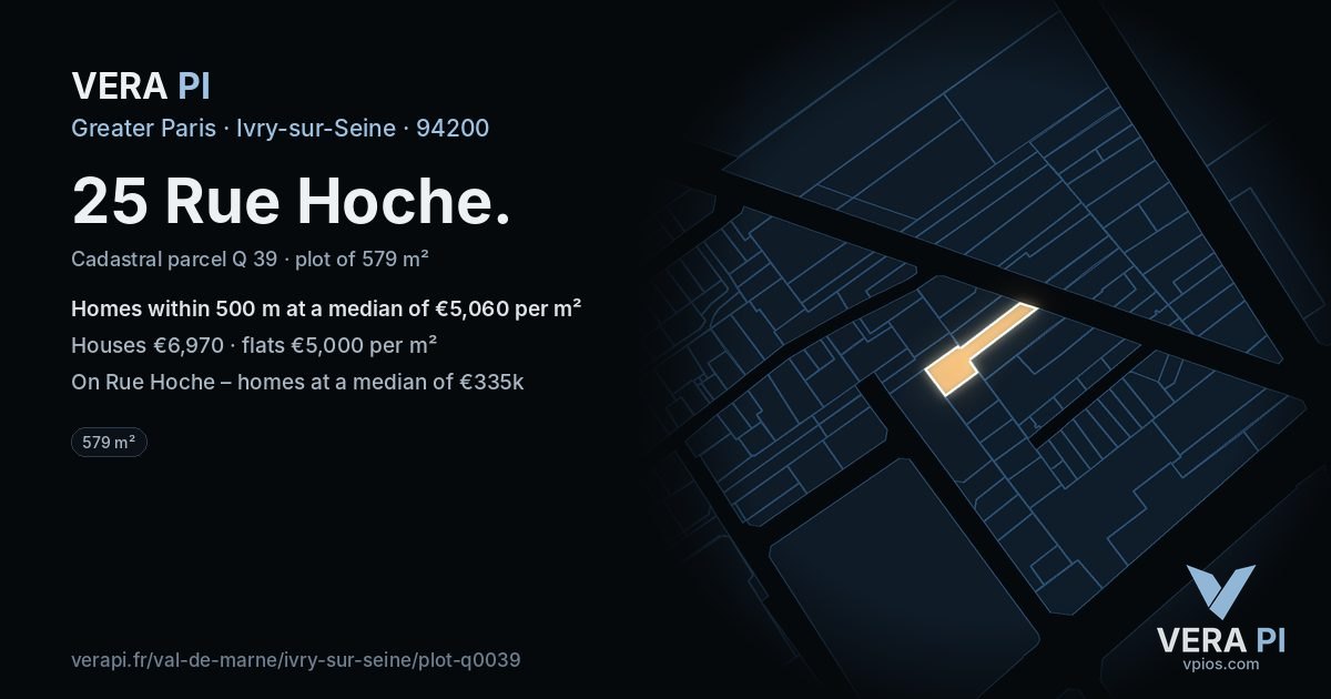 25 Rue Hoche, Ivry-sur-Seine at night – the plot lit, the parcels around coloured by the prices near them