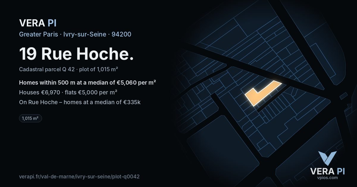 19 Rue Hoche, Ivry-sur-Seine at night – the plot lit, the parcels around coloured by the prices near them