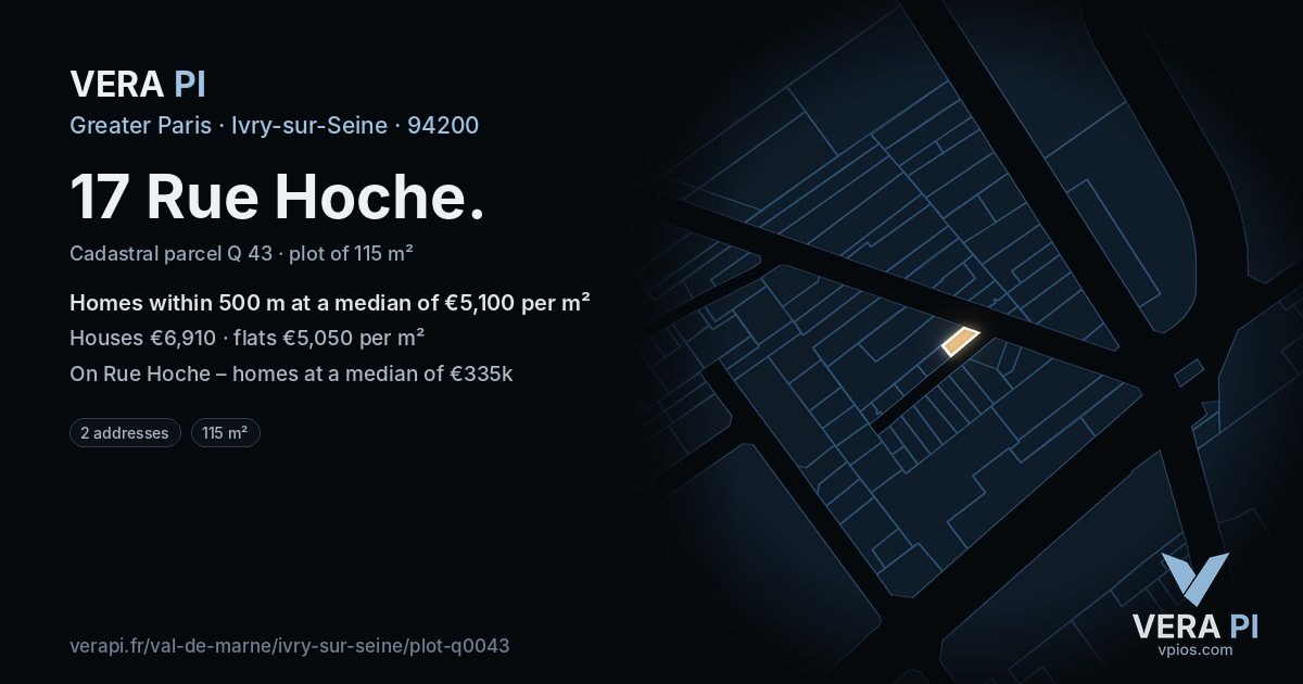 17 Rue Hoche, Ivry-sur-Seine at night – the plot lit, the parcels around coloured by the prices near them