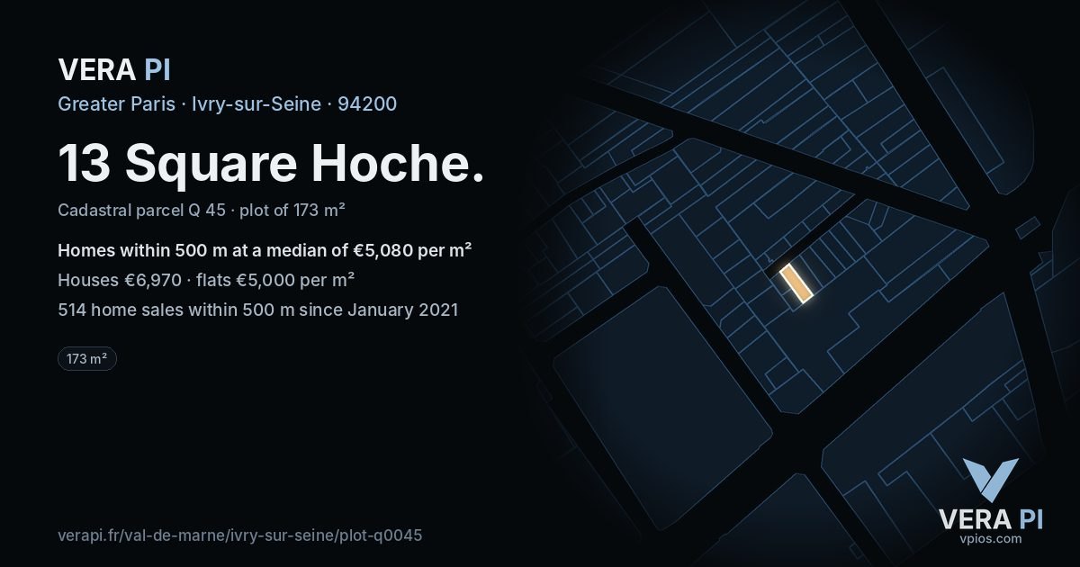 13 Square Hoche, Ivry-sur-Seine at night – the plot lit, the parcels around coloured by the prices near them