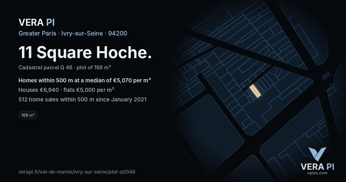 11 Square Hoche, Ivry-sur-Seine at night – the plot lit, the parcels around coloured by the prices near them