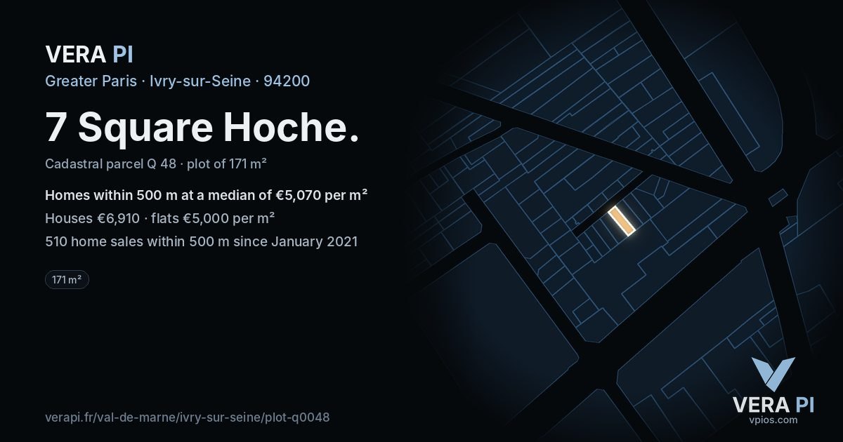 7 Square Hoche, Ivry-sur-Seine at night – the plot lit, the parcels around coloured by the prices near them