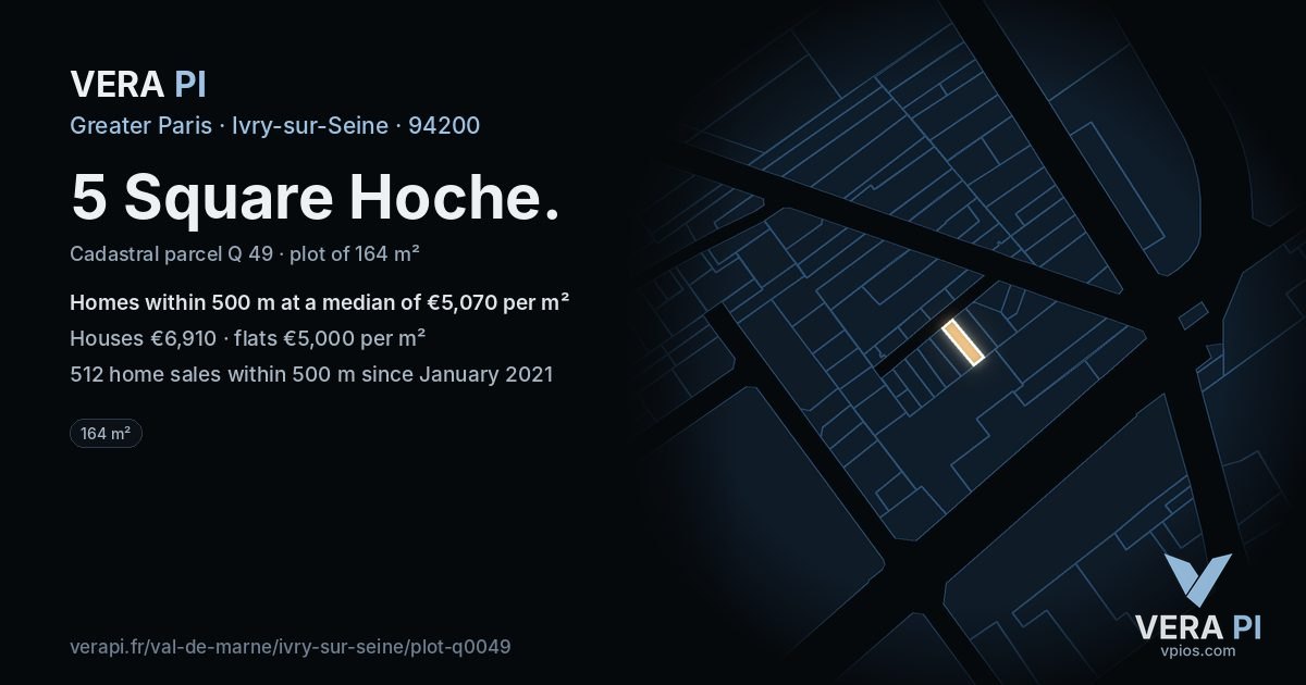5 Square Hoche, Ivry-sur-Seine at night – the plot lit, the parcels around coloured by the prices near them