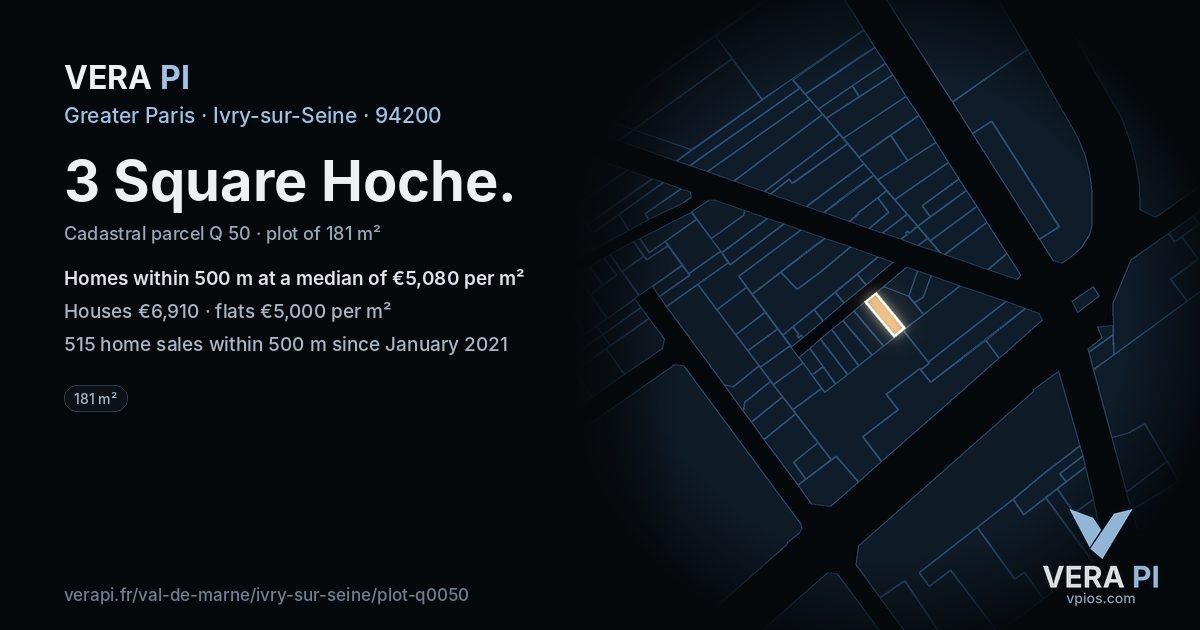 3 Square Hoche, Ivry-sur-Seine at night – the plot lit, the parcels around coloured by the prices near them