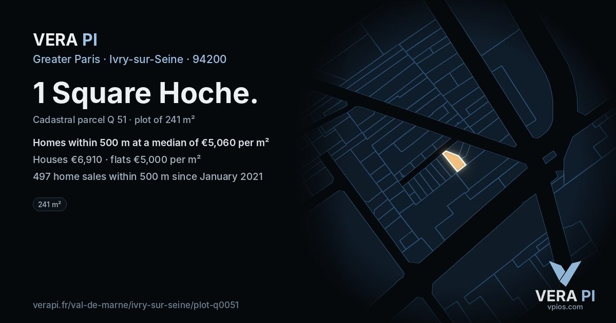 1 Square Hoche, Ivry-sur-Seine at night – the plot lit, the parcels around coloured by the prices near them