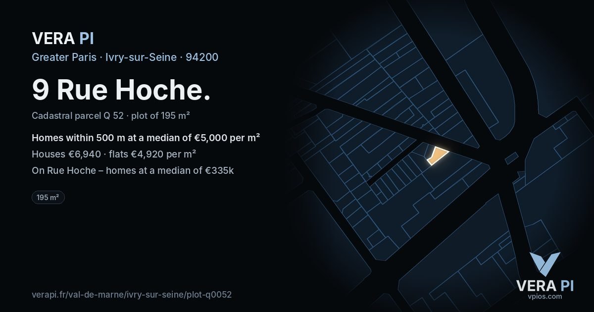 9 Rue Hoche, Ivry-sur-Seine at night – the plot lit, the parcels around coloured by the prices near them