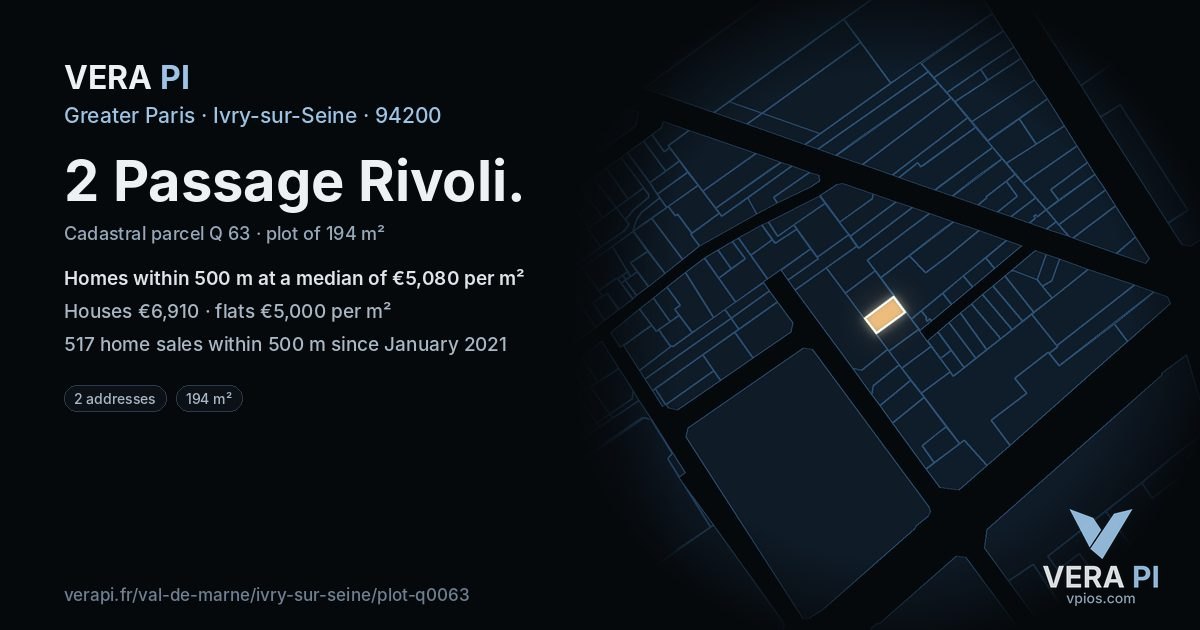 2 Passage Rivoli, Ivry-sur-Seine at night – the plot lit, the parcels around coloured by the prices near them