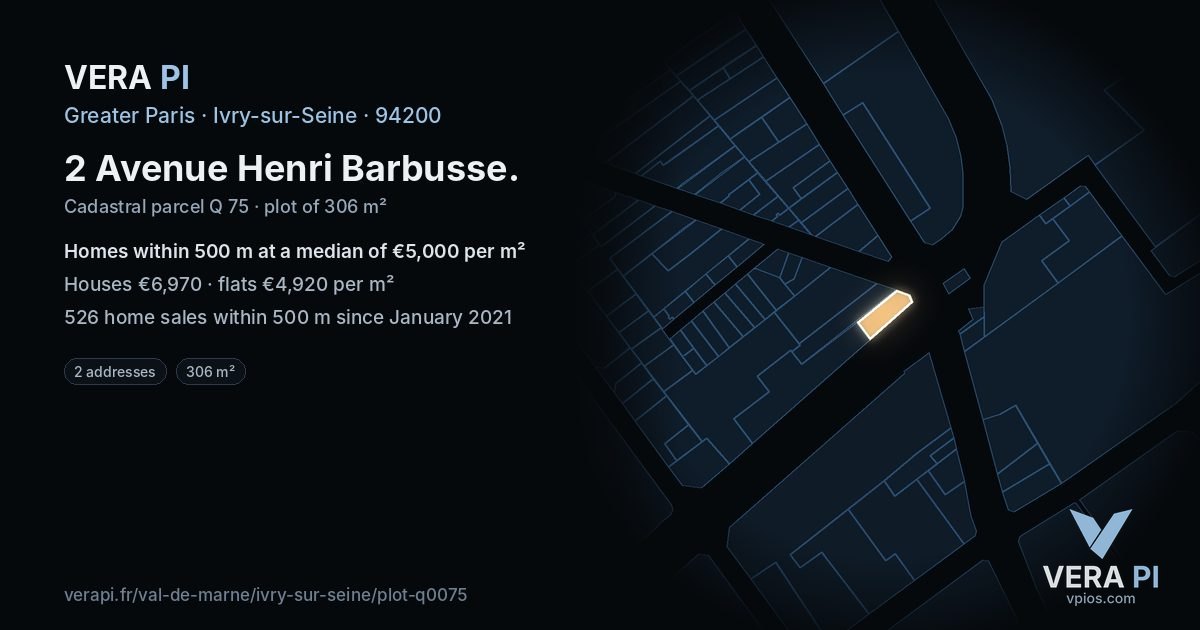 2 Avenue Henri Barbusse, Ivry-sur-Seine at night – the plot lit, the parcels around coloured by the prices near them