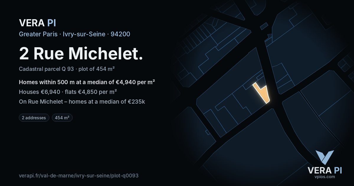 2 Rue Michelet, Ivry-sur-Seine at night – the plot lit, the parcels around coloured by the prices near them
