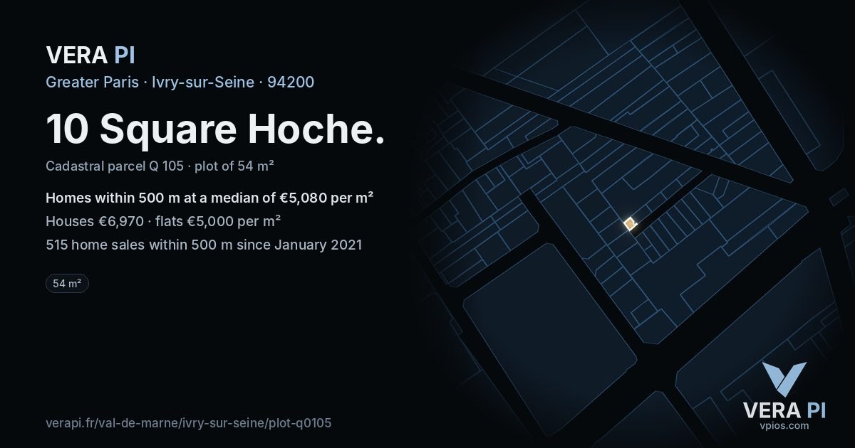10 Square Hoche, Ivry-sur-Seine at night – the plot lit, the parcels around coloured by the prices near them