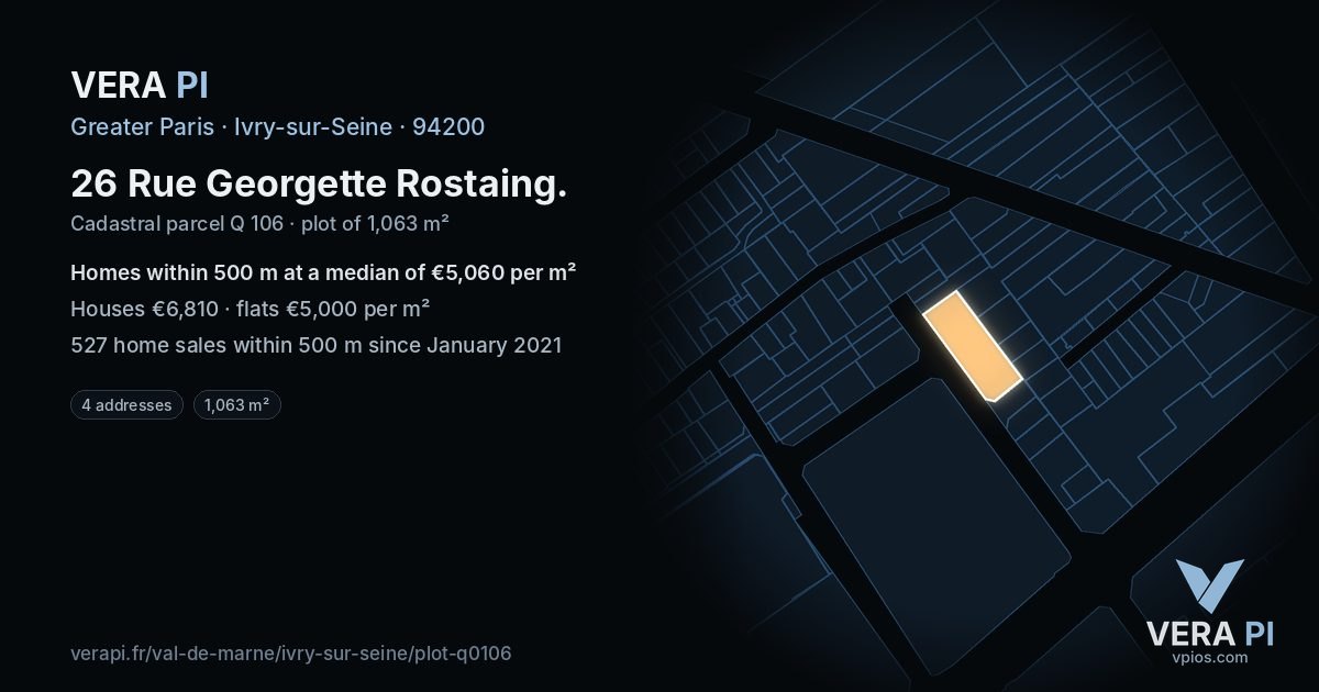 26 Rue Georgette Rostaing, Ivry-sur-Seine at night – the plot lit, the parcels around coloured by the prices near them
