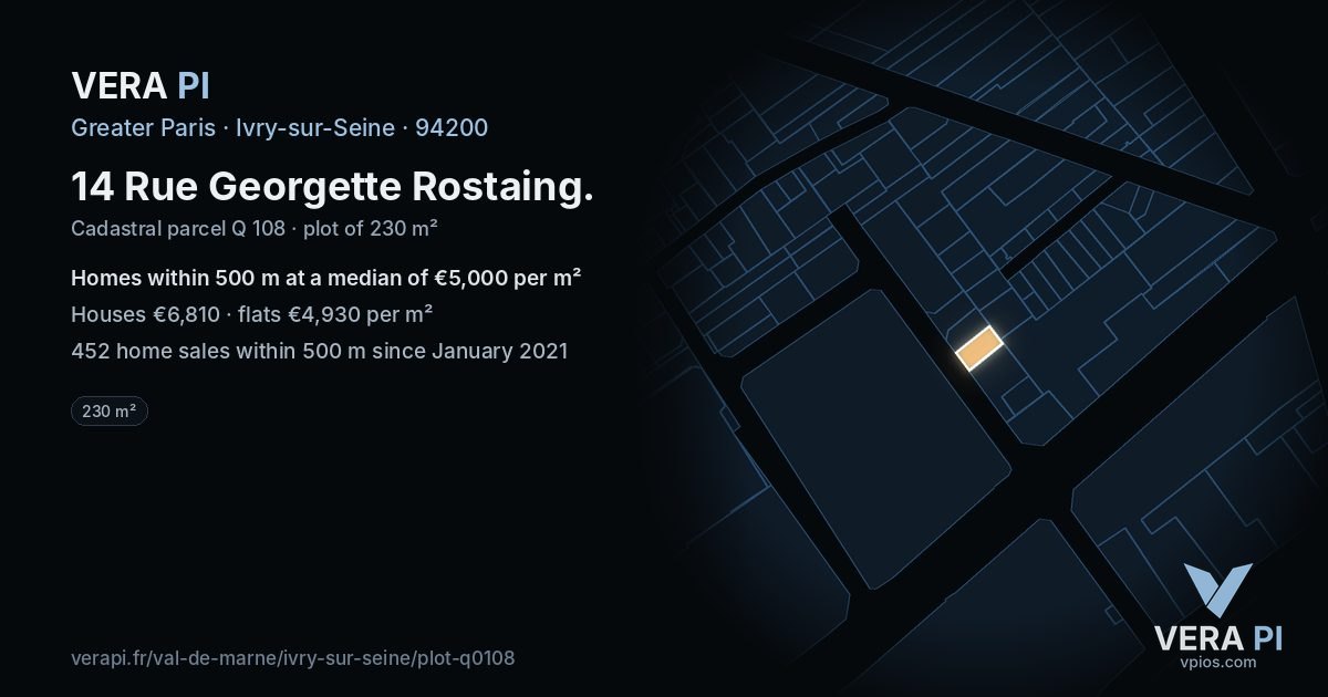 14 Rue Georgette Rostaing, Ivry-sur-Seine at night – the plot lit, the parcels around coloured by the prices near them