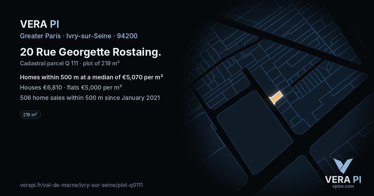 20 Rue Georgette Rostaing, Ivry-sur-Seine at night – the plot lit, the parcels around coloured by the prices near them