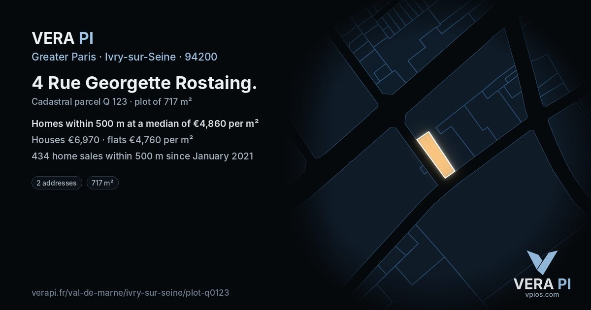 4 Rue Georgette Rostaing, Ivry-sur-Seine at night – the plot lit, the parcels around coloured by the prices near them