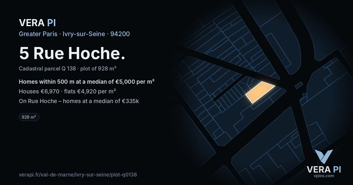 5 Rue Hoche, Ivry-sur-Seine at night – the plot lit, the parcels around coloured by the prices near them