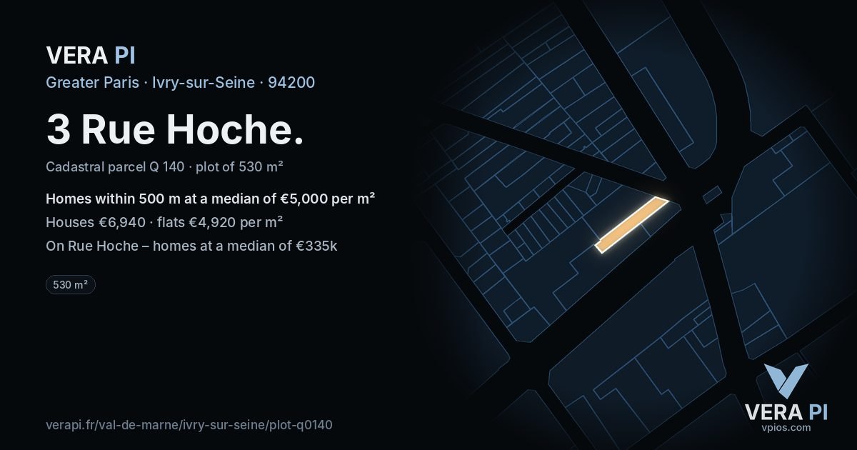 3 Rue Hoche, Ivry-sur-Seine at night – the plot lit, the parcels around coloured by the prices near them