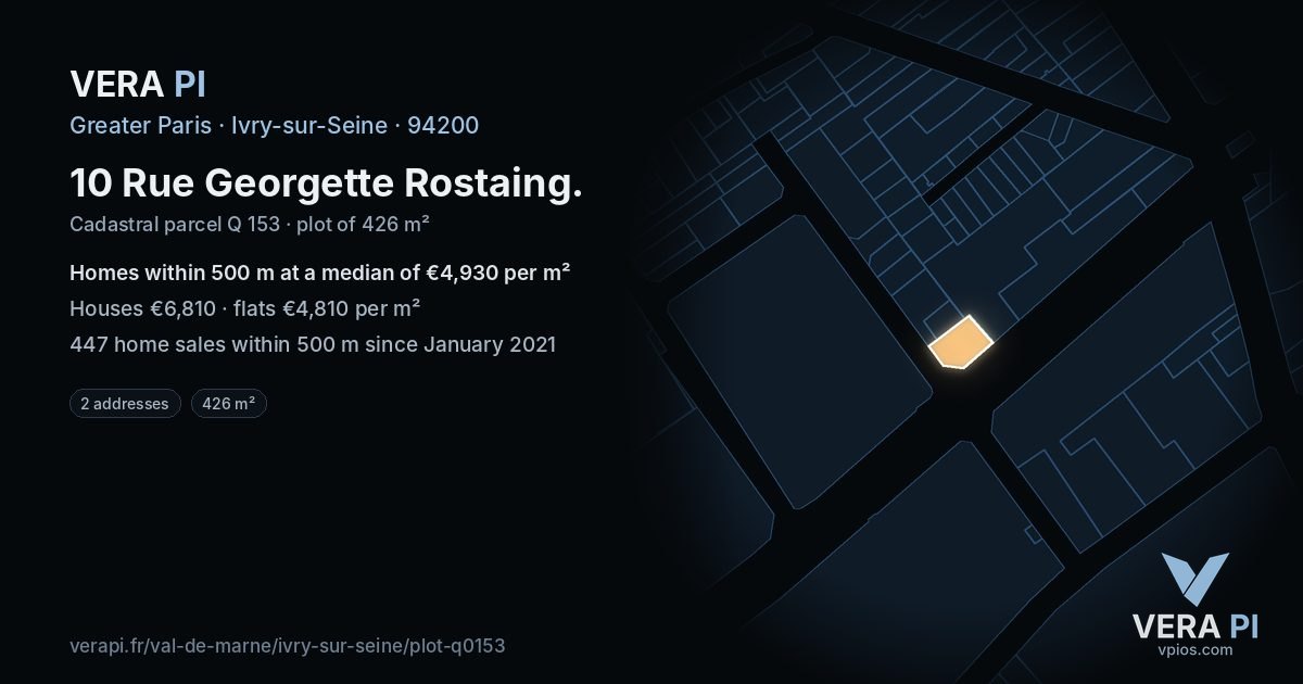 10 Rue Georgette Rostaing, Ivry-sur-Seine at night – the plot lit, the parcels around coloured by the prices near them