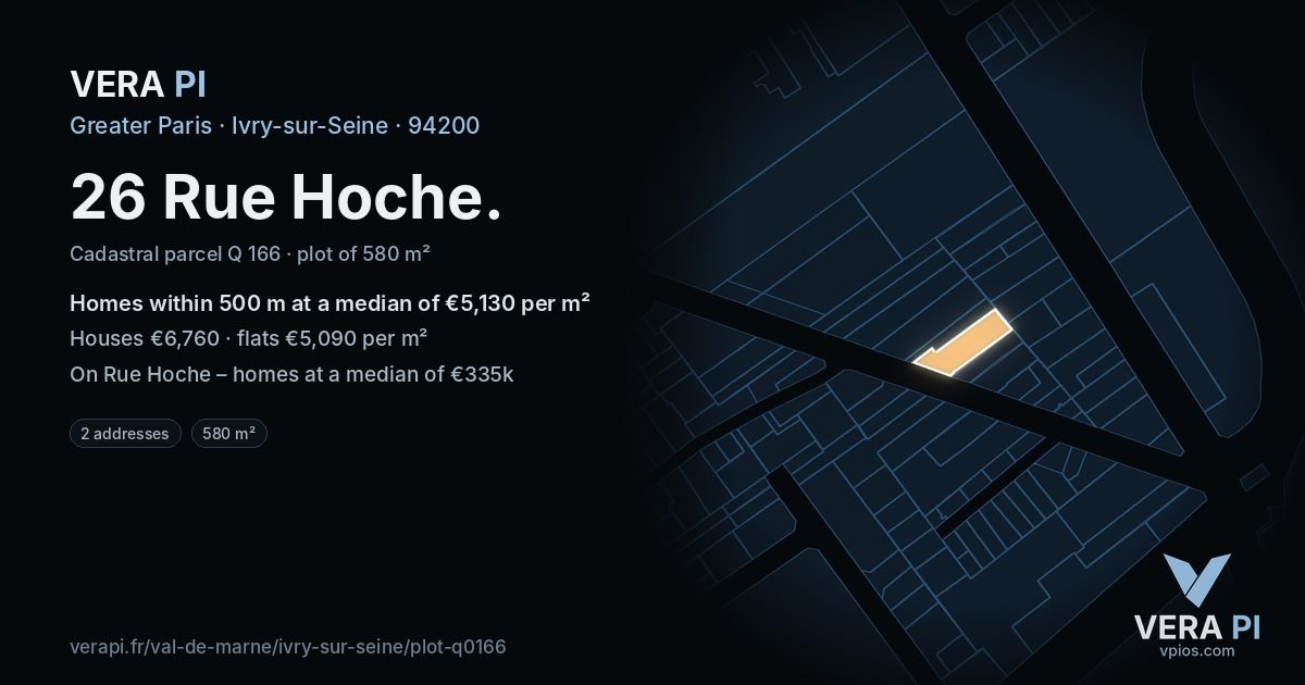 26 Rue Hoche, Ivry-sur-Seine at night – the plot lit, the parcels around coloured by the prices near them