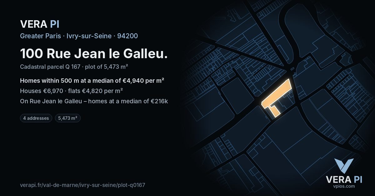 100 Rue Jean le Galleu, Ivry-sur-Seine at night – the plot lit, the parcels around coloured by the prices near them