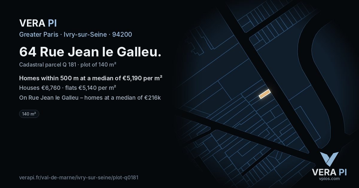 64 Rue Jean le Galleu, Ivry-sur-Seine at night – the plot lit, the parcels around coloured by the prices near them