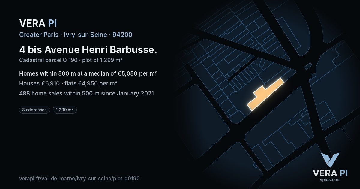 4 bis Avenue Henri Barbusse, Ivry-sur-Seine at night – the plot lit, the parcels around coloured by the prices near them