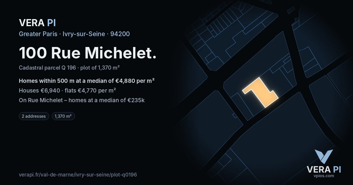 100 Rue Michelet, Ivry-sur-Seine at night – the plot lit, the parcels around coloured by the prices near them