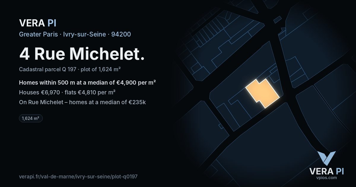 4 Rue Michelet, Ivry-sur-Seine at night – the plot lit, the parcels around coloured by the prices near them