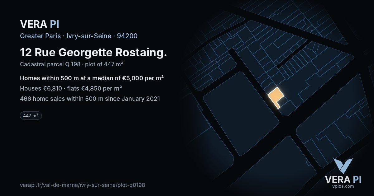 12 Rue Georgette Rostaing, Ivry-sur-Seine at night – the plot lit, the parcels around coloured by the prices near them