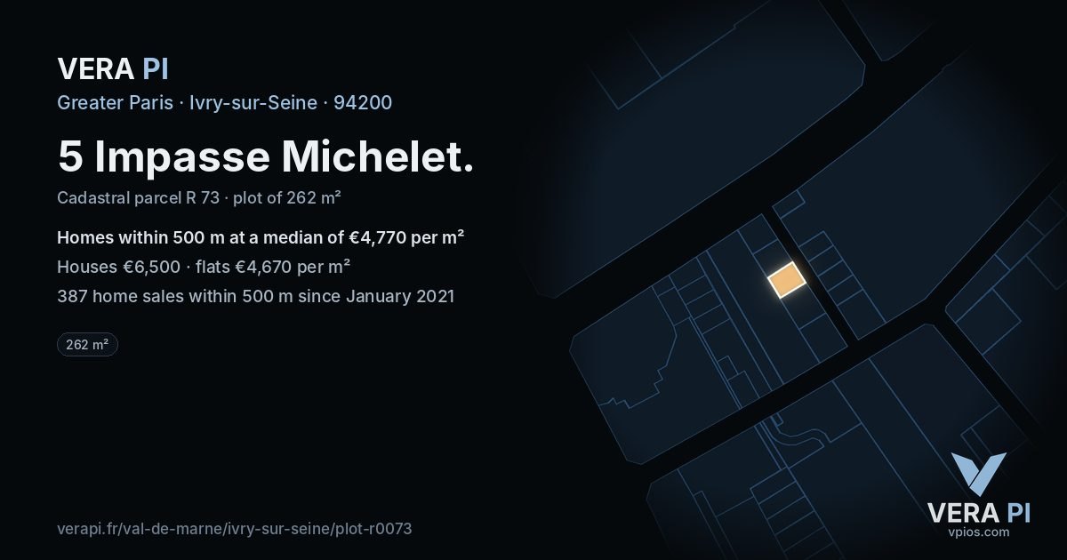 5 Impasse Michelet, Ivry-sur-Seine at night – the plot lit, the parcels around coloured by the prices near them