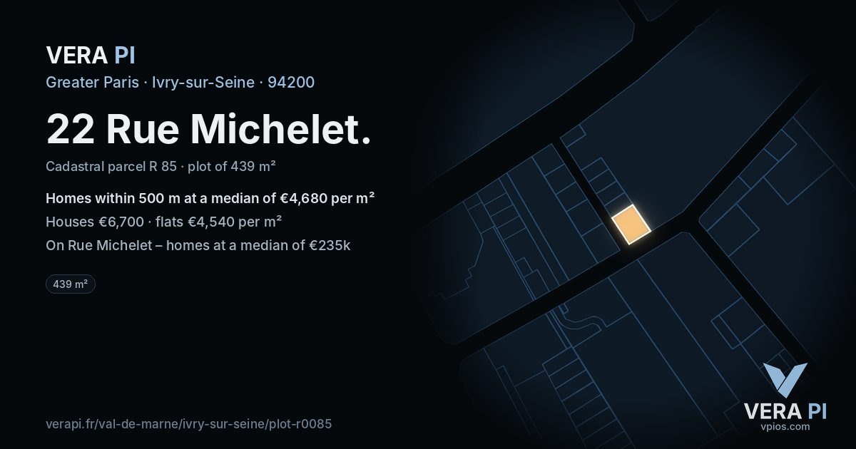 22 Rue Michelet, Ivry-sur-Seine at night – the plot lit, the parcels around coloured by the prices near them