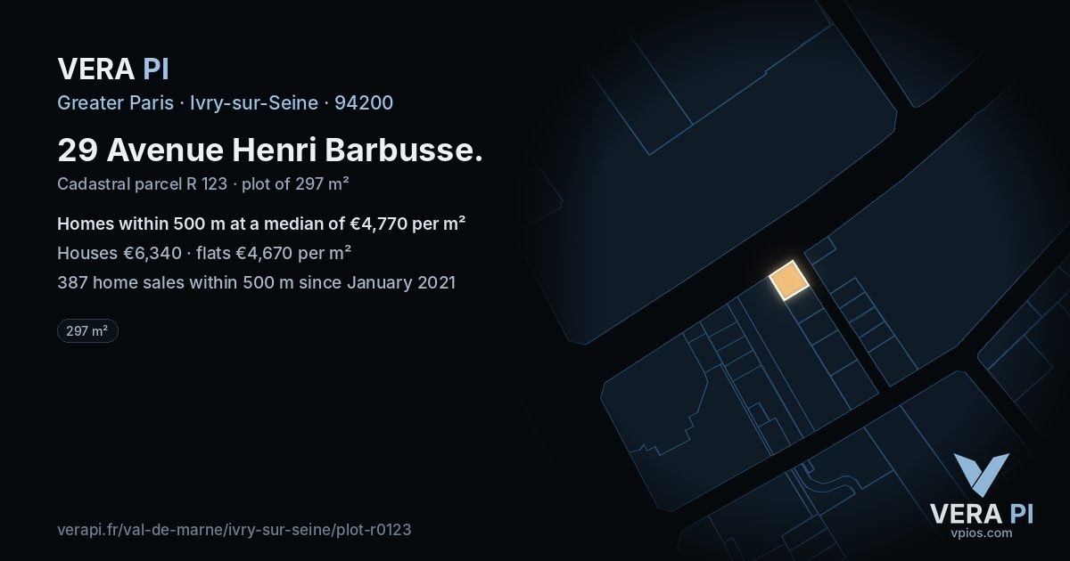 29 Avenue Henri Barbusse, Ivry-sur-Seine at night – the plot lit, the parcels around coloured by the prices near them