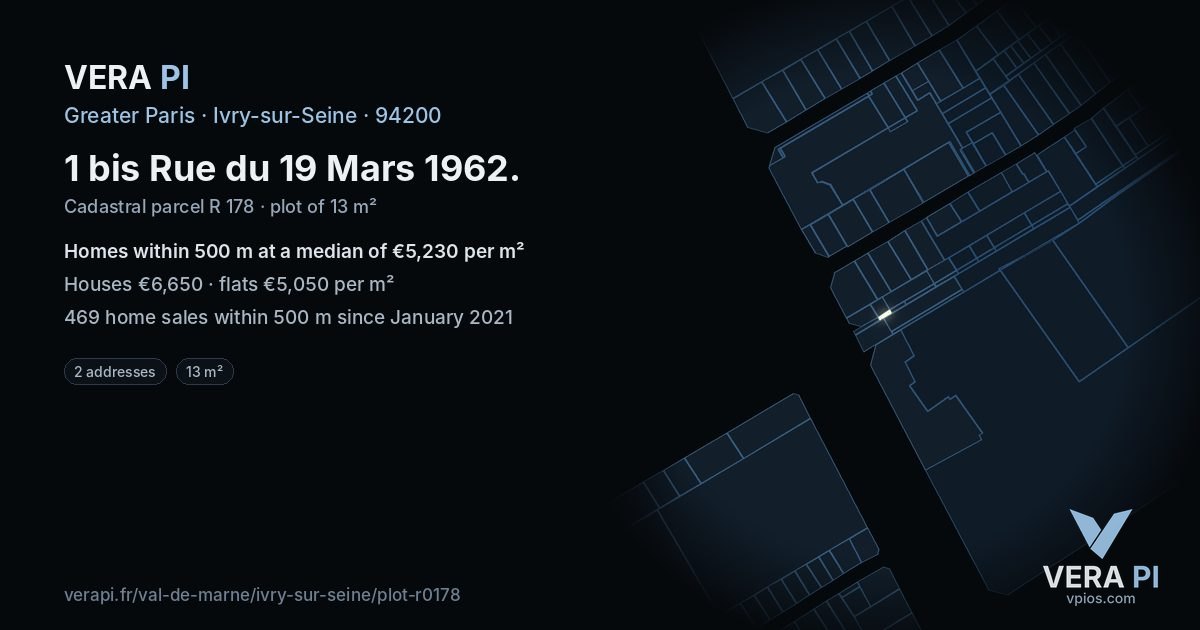 1 bis Rue du 19 Mars 1962, Ivry-sur-Seine at night – the plot lit, the parcels around coloured by the prices near them