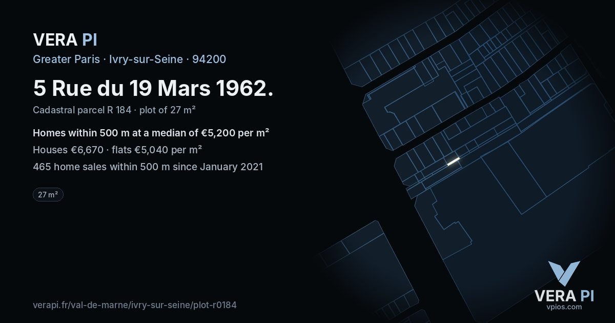 5 Rue du 19 Mars 1962, Ivry-sur-Seine at night – the plot lit, the parcels around coloured by the prices near them