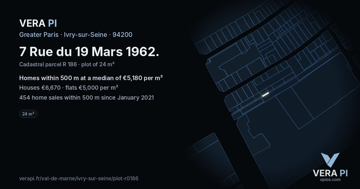 7 Rue du 19 Mars 1962, Ivry-sur-Seine at night – the plot lit, the parcels around coloured by the prices near them