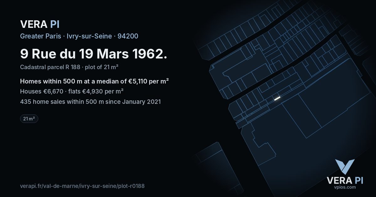 9 Rue du 19 Mars 1962, Ivry-sur-Seine at night – the plot lit, the parcels around coloured by the prices near them