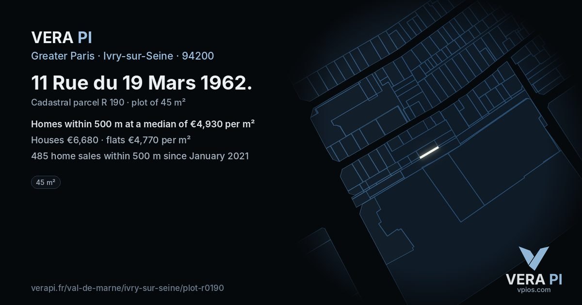 11 Rue du 19 Mars 1962, Ivry-sur-Seine at night – the plot lit, the parcels around coloured by the prices near them