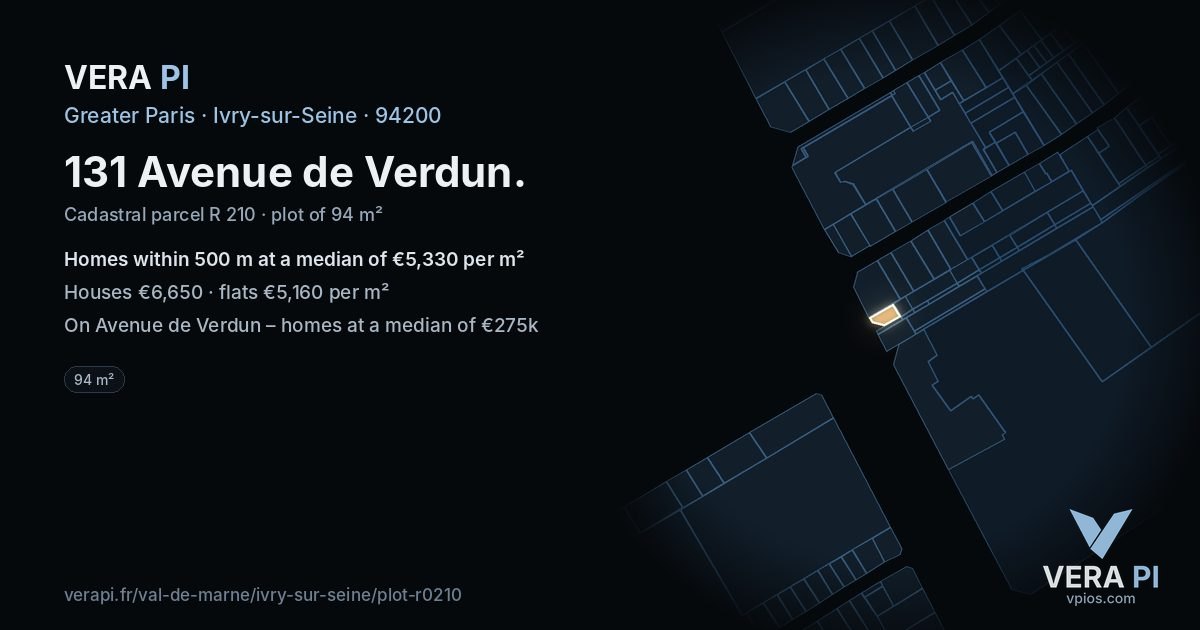 131 Avenue de Verdun, Ivry-sur-Seine at night – the plot lit, the parcels around coloured by the prices near them